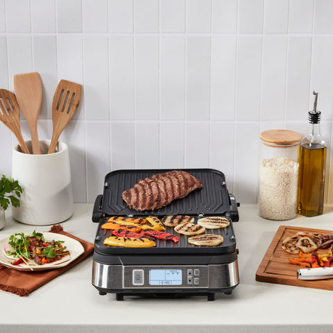 Cuisinart Griddler permite cocinar hasta 8 hamburguesas al mismo tiempo.