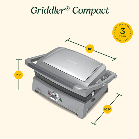 Cuisinart Griddler Compact – bandeja recogegrasas removible para limpieza fácil.