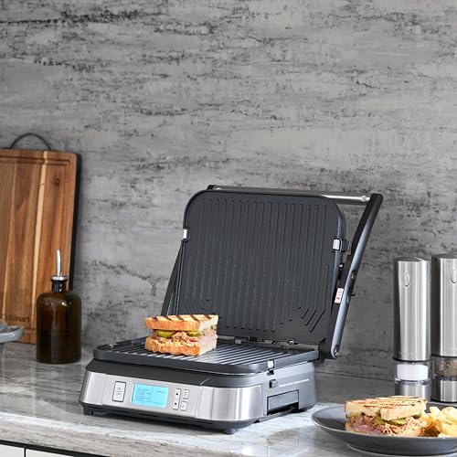 Cuisinart Griddler con pantalla de alto contraste facilita ajustar tiempo y funciones.