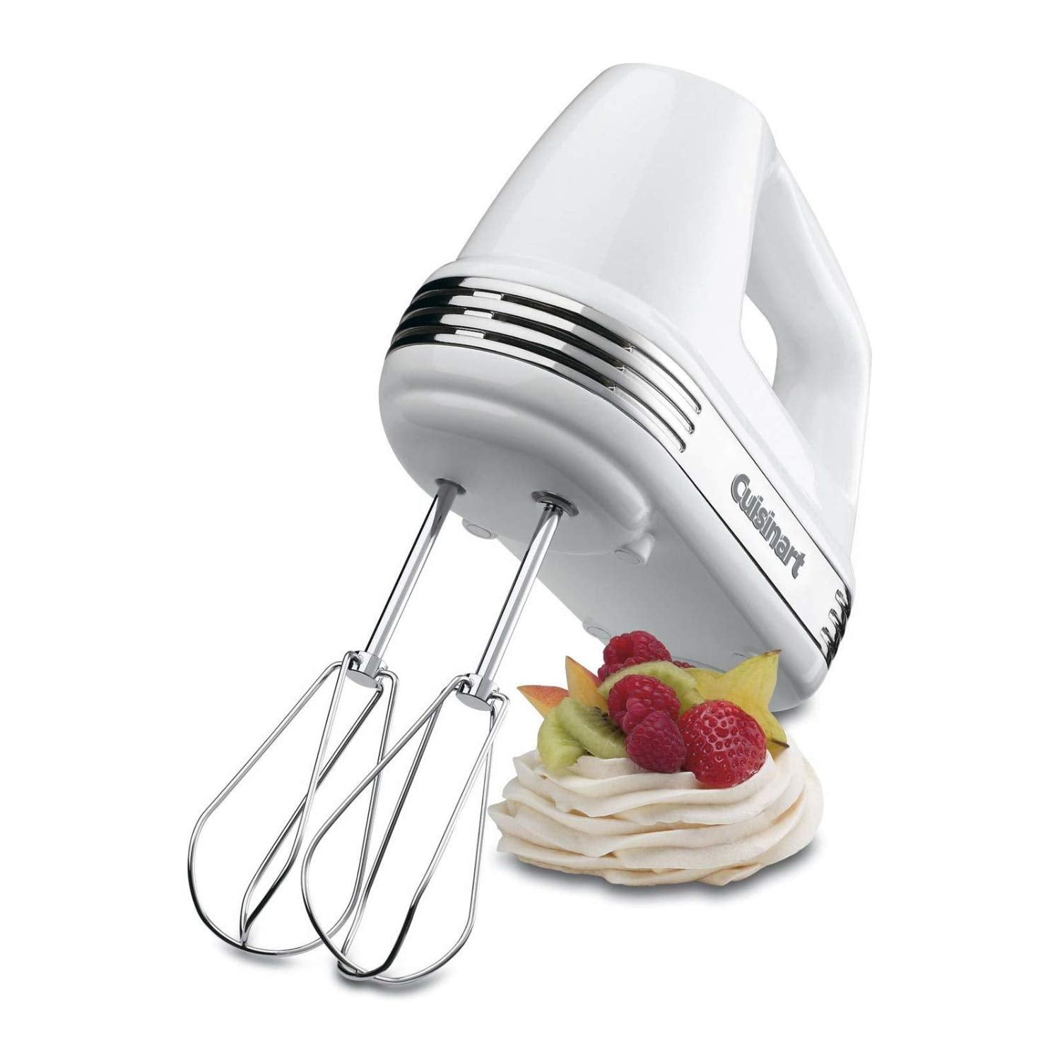 Cuisinart HM-70 acabado cromado y batidores extra largos para limpieza rápida.