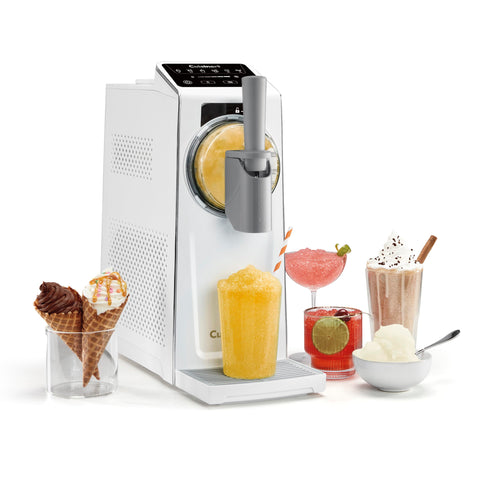Cuisinart ICE-200 en acción mostrando seis programas para bebidas y postres en casa.