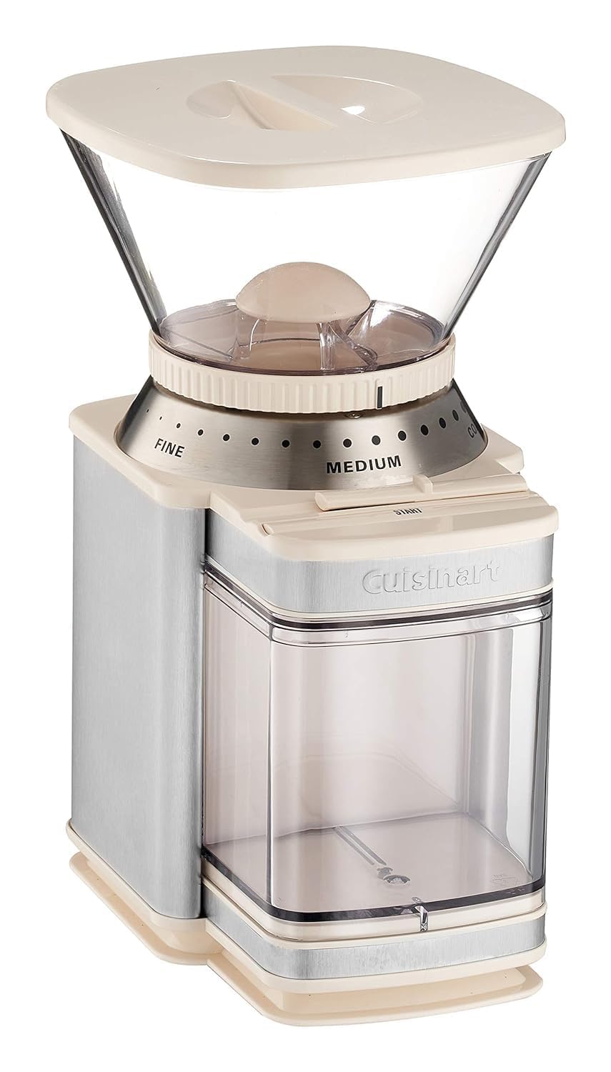 Molinillo de café Cuisinart visto frontal, diseño elegante y práctico para la cocina.