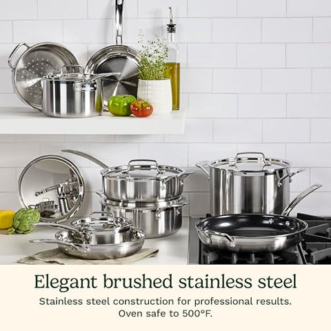 Conjunto de tapas y ollas, Cuisinart Multiclad Pro para mayor versatilidad.