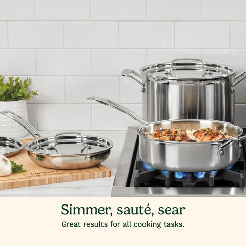 Sartén salteado de 3.5 cuartos con asa auxiliar, Cuisinart Multiclad Pro.