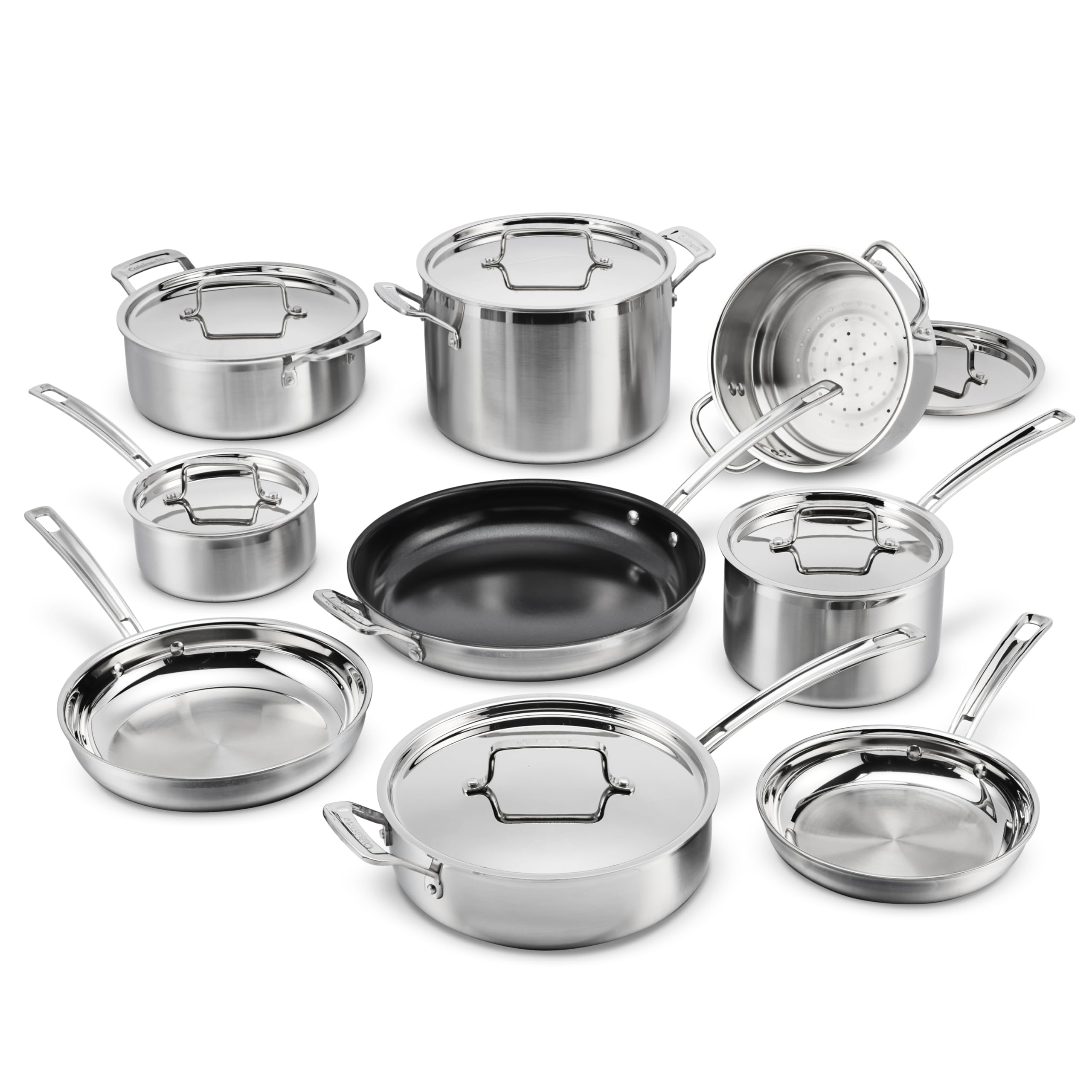 Conjunto Cuisinart Multiclad Pro de 15 piezas, acabado cepillado para cocina profesional.