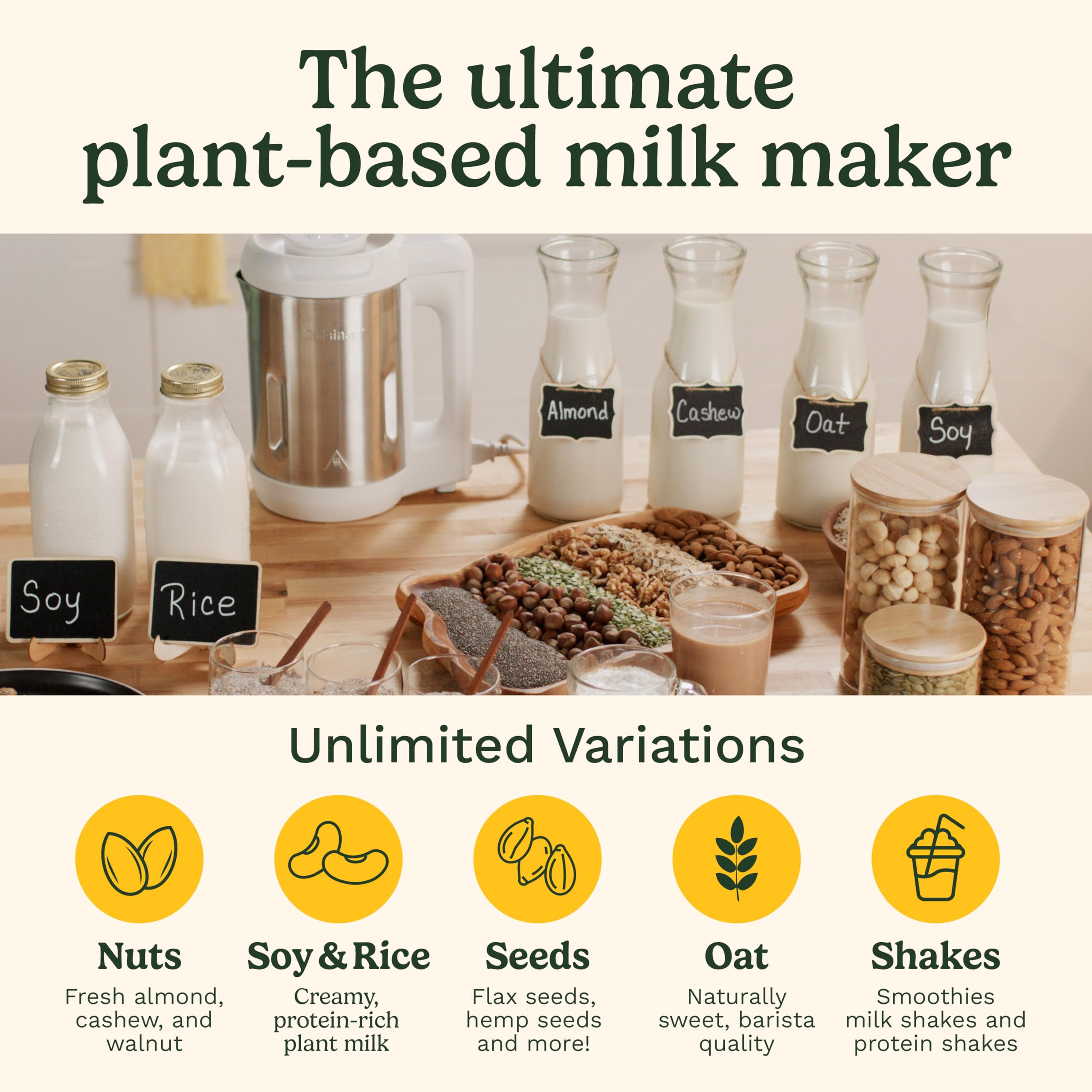 NutsSmart de Cuisinart muele rápido frutos secos para leche fresca.