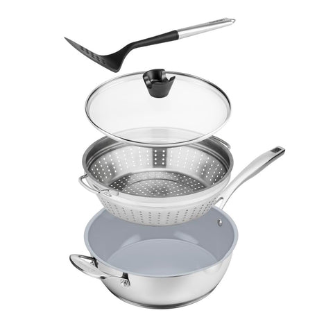 Cuisinart Pan Preferido 4P conjunto con vaporizador, cocina al vapor rápido.