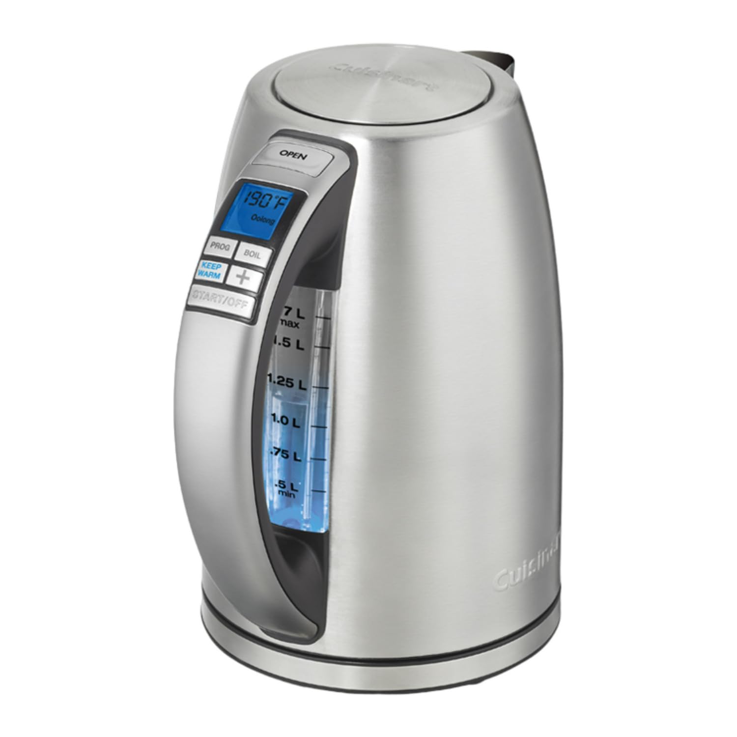 Cuisinart PerfecTemp, tetera-inalambrica, vista frontal con base estable y manejo cómodo.