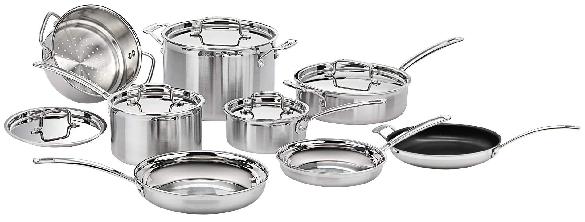 Conjunto Cuisinart Multiclád Pro 13 piezas: ollas y sartenes de triple capa para cocción uniforme