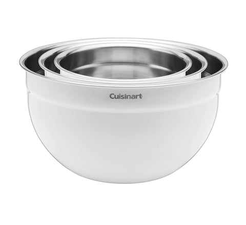 Tazón blanco Cuisinart 3 qt con tapa, perfecto para batidos y salsas.