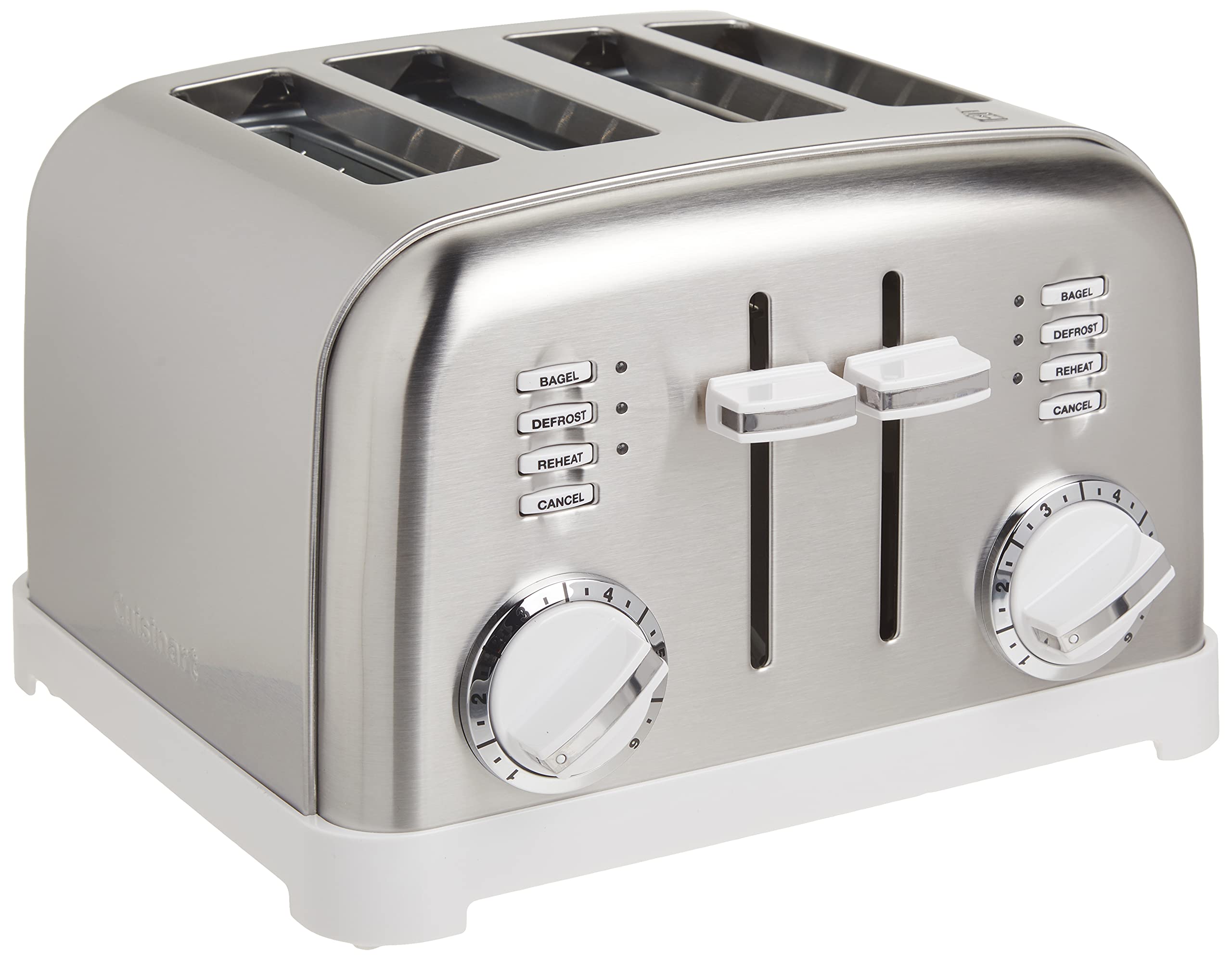 Tostadora Cuisinart CPT-180WP1 de cuatro rebanadas en blanco y acero inoxidable.