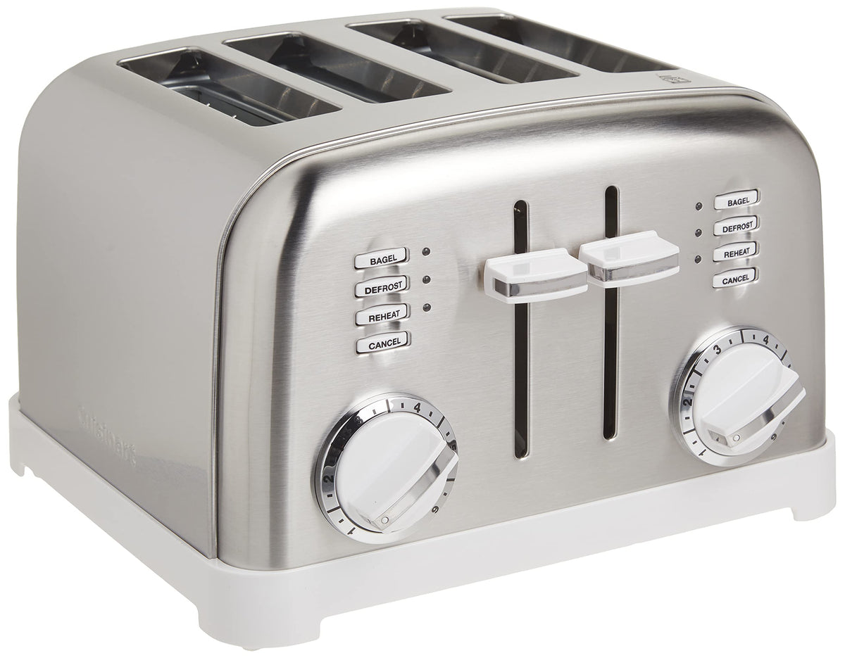 Tostadora Cuisinart CPT-180WP1 de cuatro rebanadas en blanco y acero inoxidable.