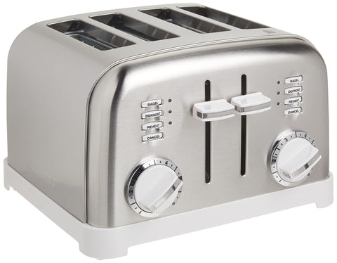 Tostadora Cuisinart CPT-180WP1 de cuatro rebanadas en blanco y acero inoxidable.