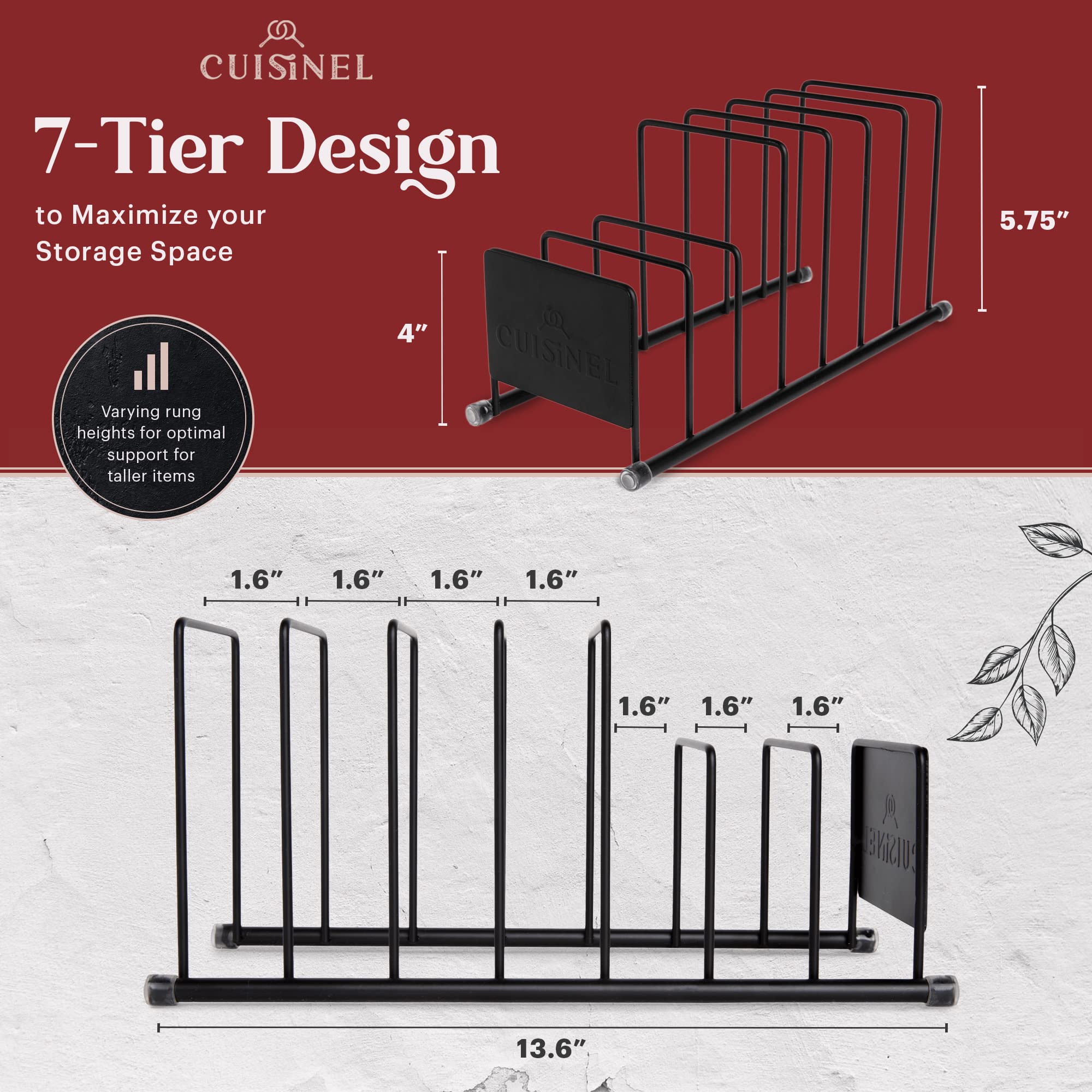 Estante para cocina Cuisinel negro mate, cabe en mostrador y guarda tablas y cubiertas.