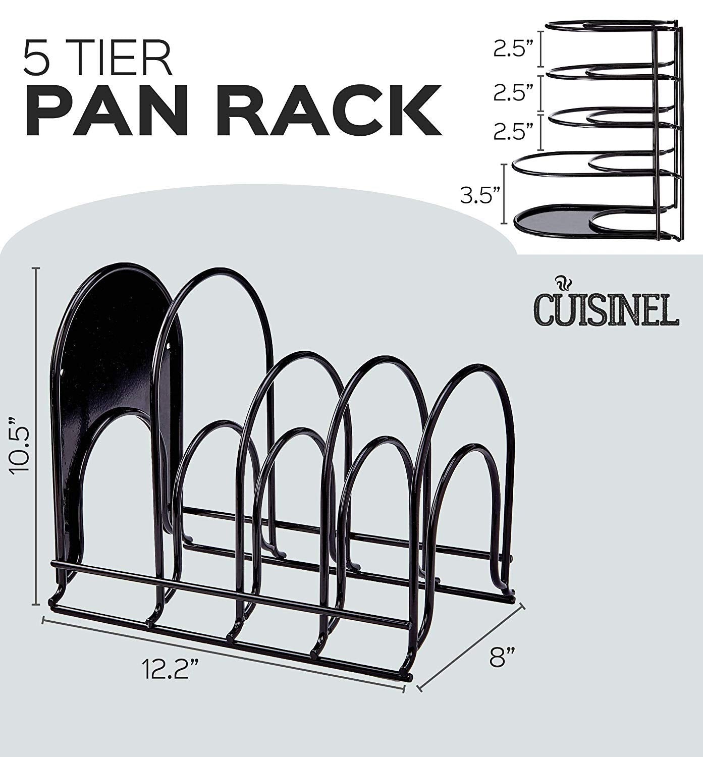 Estante de cocina resistente de Cuisinel para sartenes y ollas, ahorro de espacio.