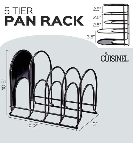 Estante de cocina resistente de Cuisinel para sartenes y ollas, ahorro de espacio.