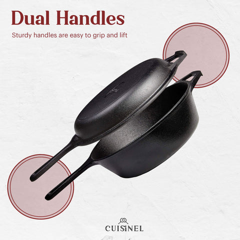 Olla profunda de hierro forjado Cuisinel de 3 qt para guisos sabrosos.