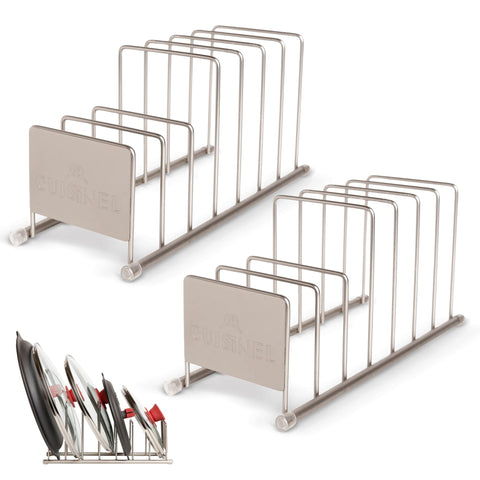 Cuisinel organizador de tapas y platos para almacenamiento eficiente.