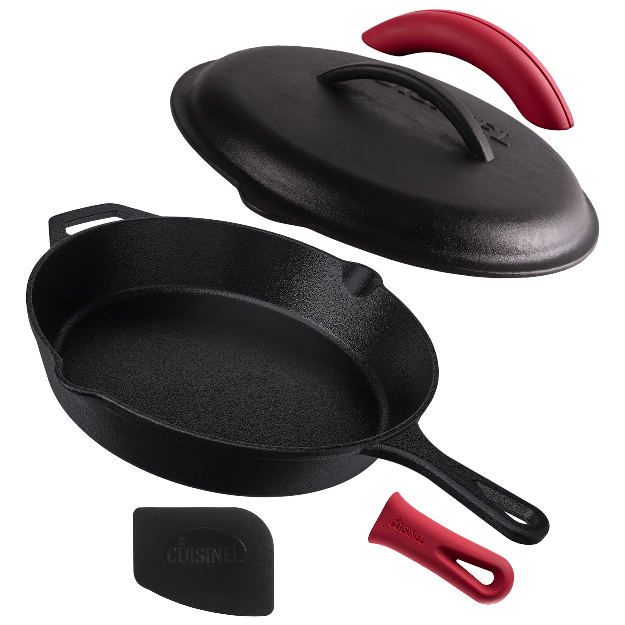 Sartén de hierro Cuisinel 12 pulgadas con tapa, distribución de calor estable para dorar