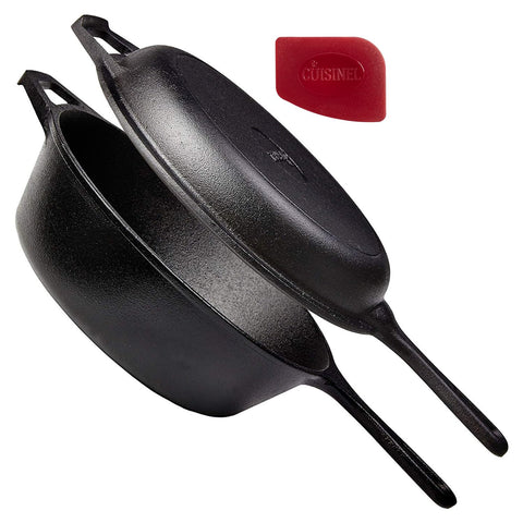 Sartén de hierro forjado Cuisinel con tapa de 3 qt para cocción uniforme.