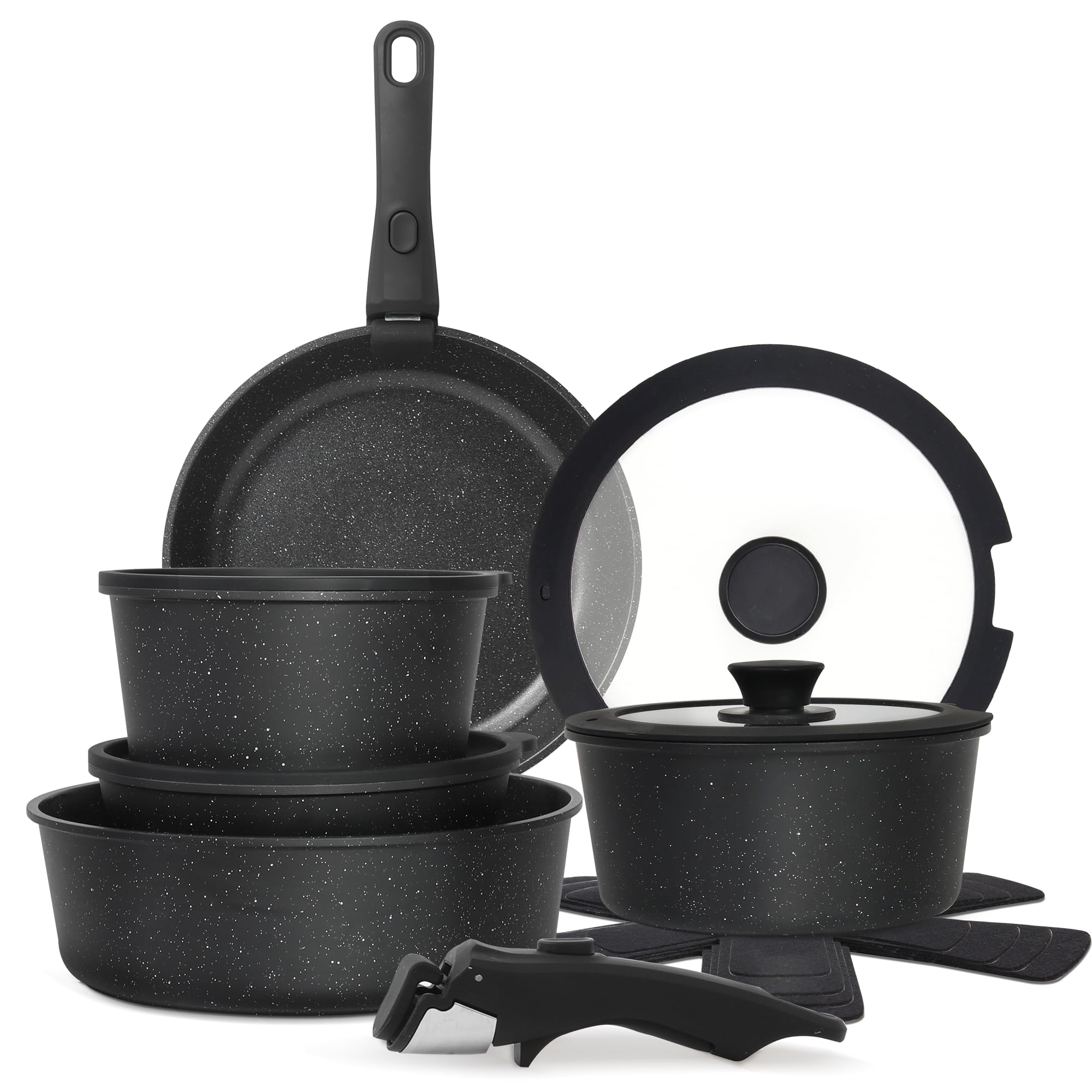 Cuisinluv: conjunto 15 piezas con mango desmontable, facilita mover y servir.