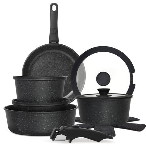 Cuisinluv: conjunto 15 piezas con mango desmontable, facilita mover y servir.