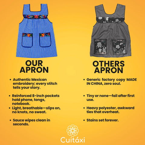 Cuitáxi delantal diseño clásico mexicano, agrega autenticidad al espacio de cocina.