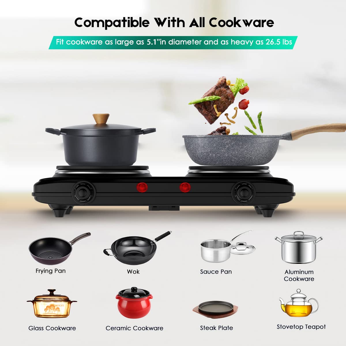 CUKOR doble quemador con control de temperatura individual para freír y saltear