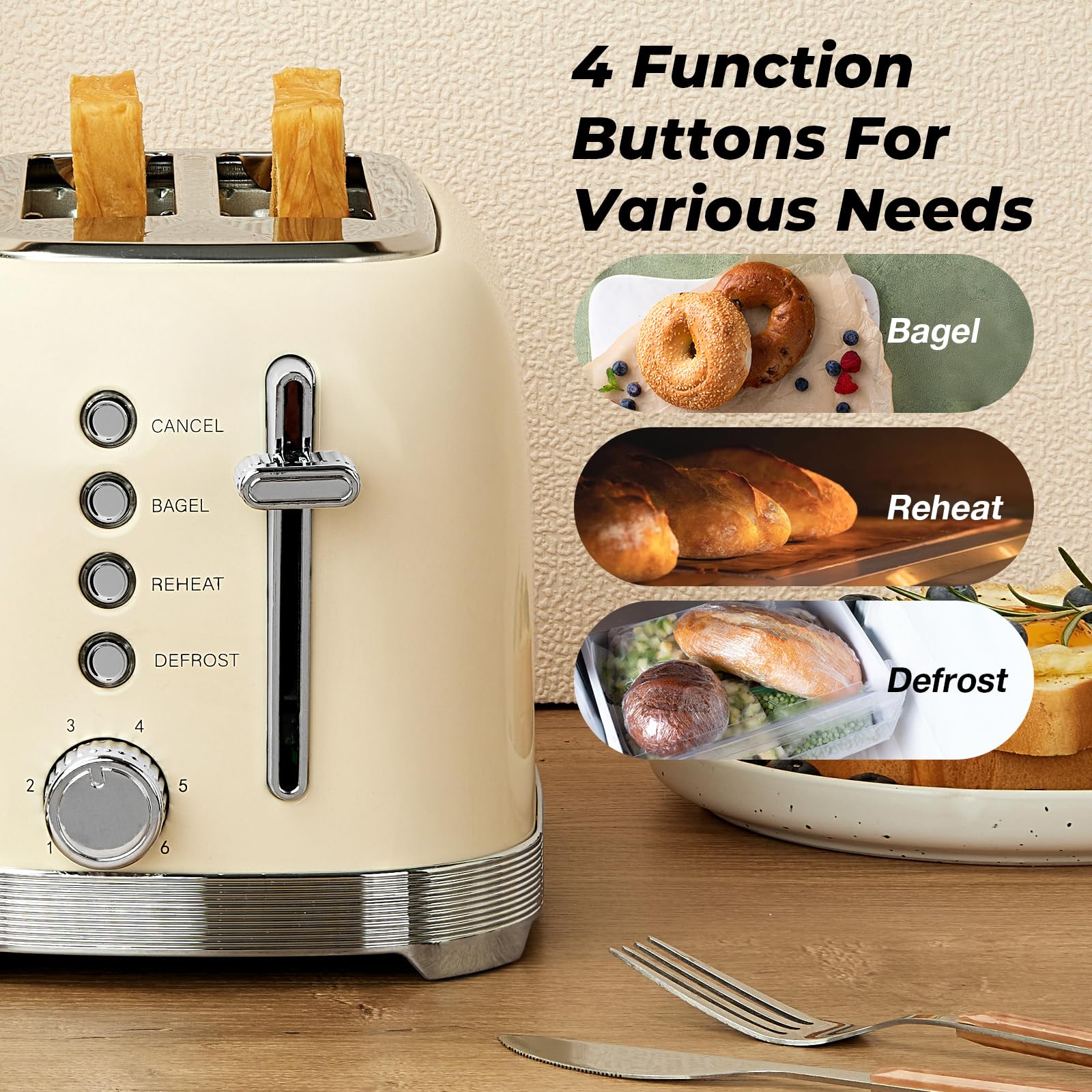 Culinaid Tostador 2 Rebanadas Retro bandeja recogemigas removible para limpieza rápida.