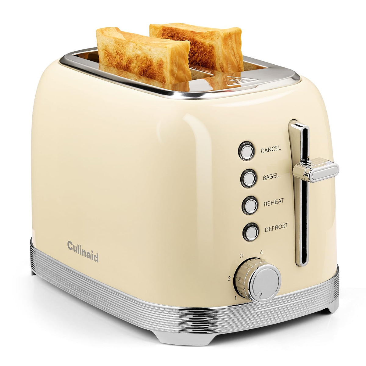 Culinaid Tostador 2 Rebanadas Retro frente con acabado elegante, ideal para desayunos rápidos.