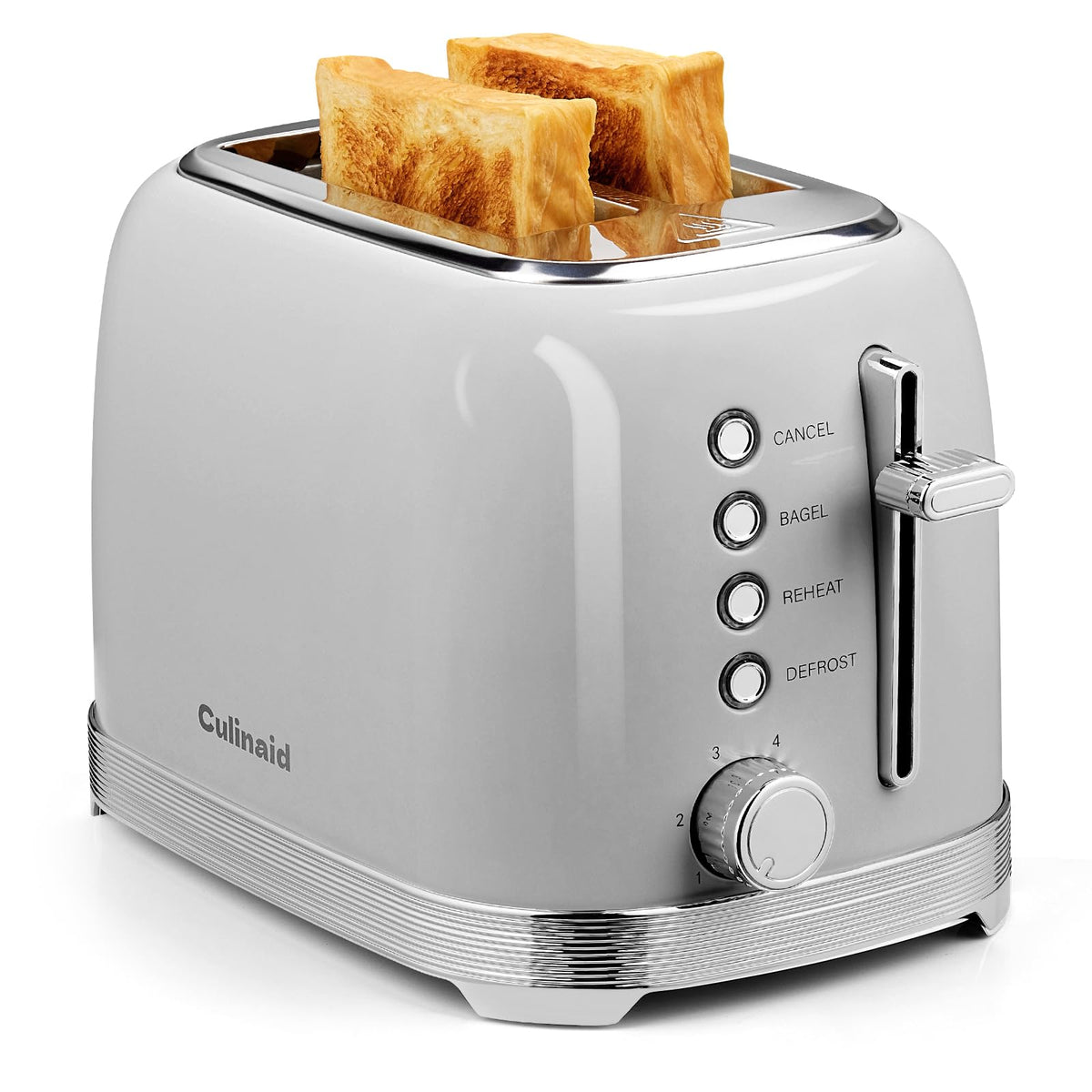 Culinaid Tostadora 2 Rebanadas Retro, vista frontal, estilo elegante para desayunos.
