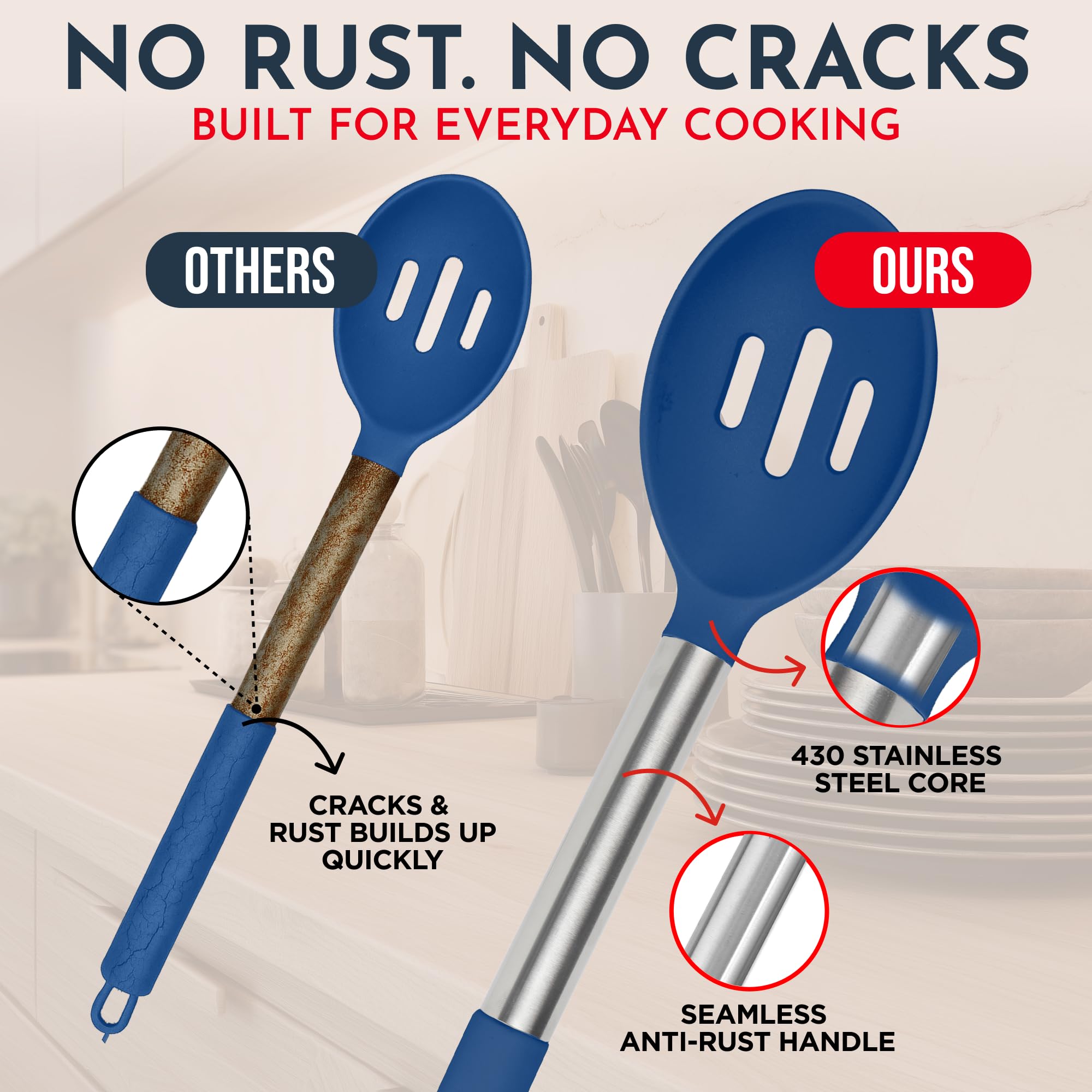 Culinary Couture espátula de silicona azul, compatible con sartenes antiadherentes.