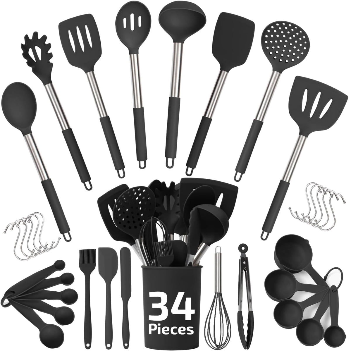 Culinary Couture set-utensilios-silicona-450f: utensilios resistentes al calor para cocinar sin rayar sartenes.