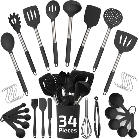 Culinary Couture set-utensilios-silicona-450f: utensilios resistentes al calor para cocinar sin rayar sartenes.