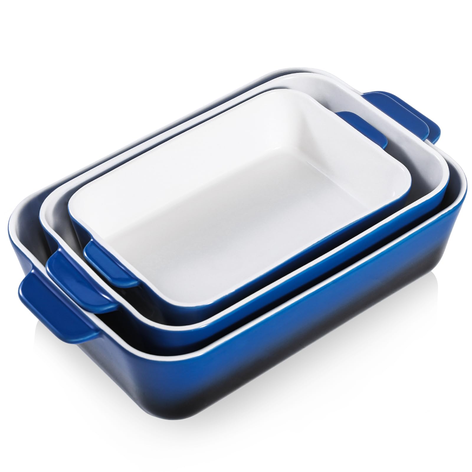 Culivora, bandeja rectangular cerámica azul gradiente, apta para hornear porciones grandes.