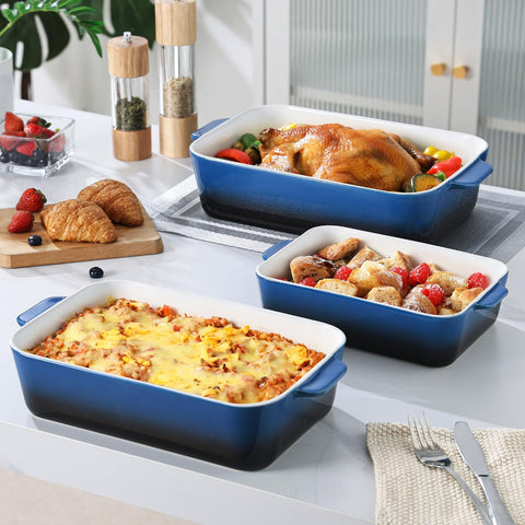Culivora, bandeja rectangular cerámica azul gradiente, ideal para cenas familiares.