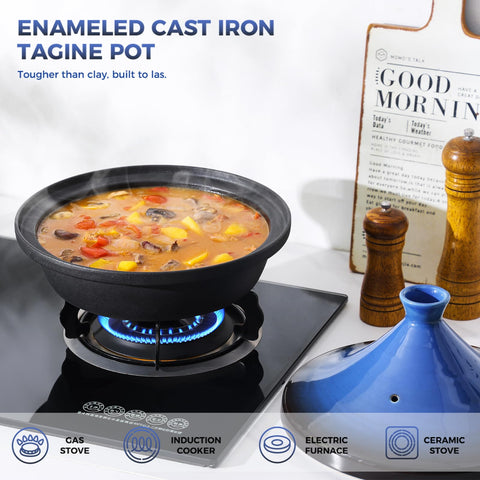 Culivora Tajine base de hierro esmaltado azul para calor estable y uso diario.