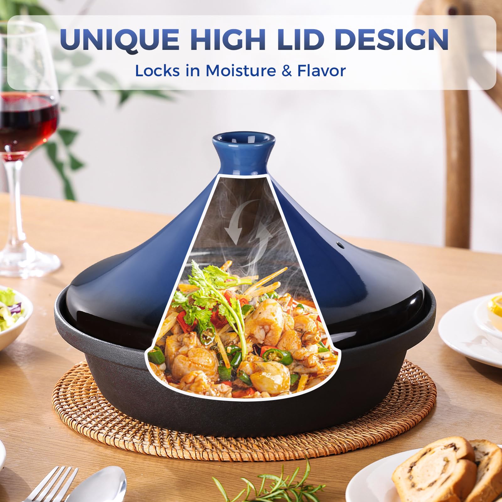 Culivora Tajine cocción lenta 3qt para platos tiernos con poco aceite.