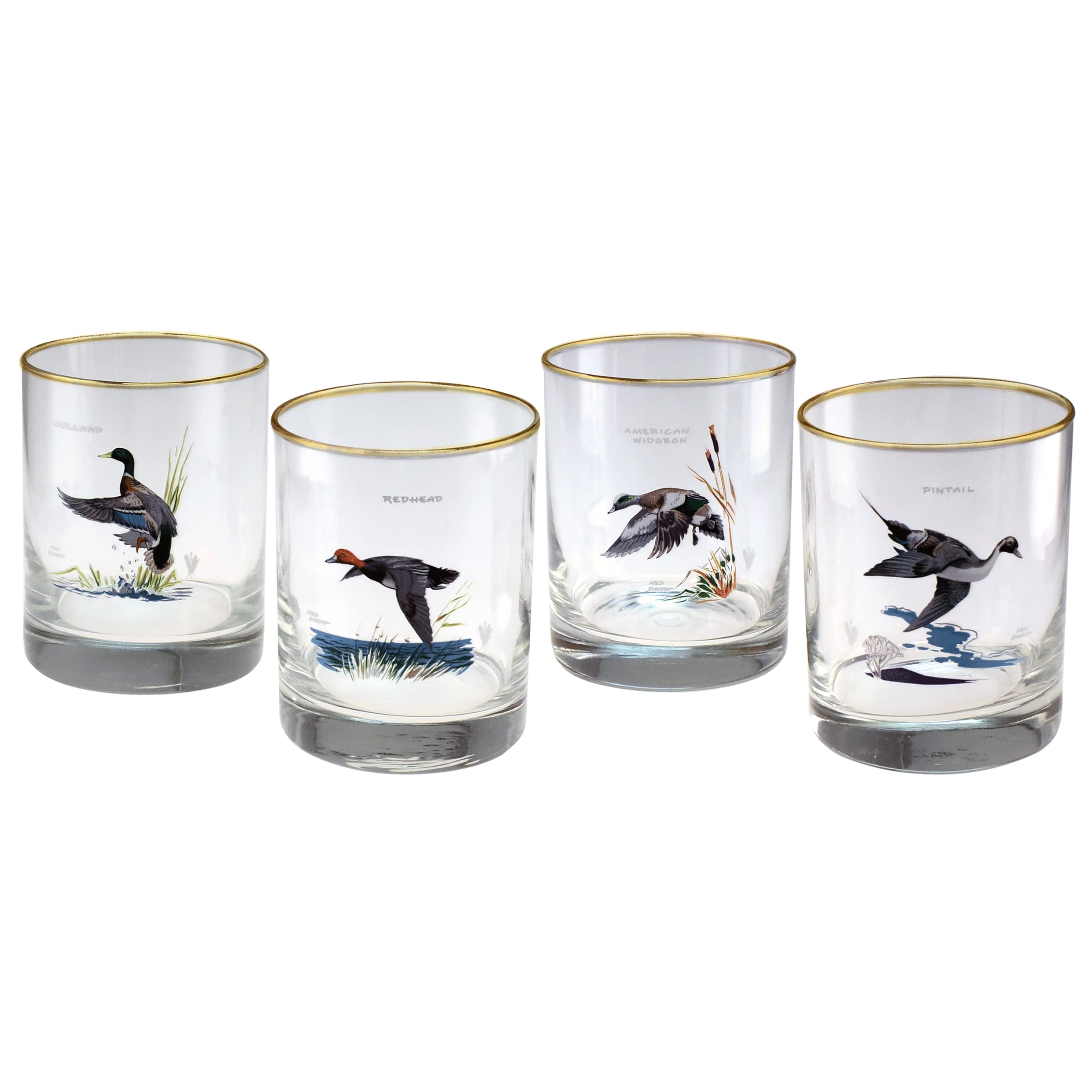 Vaso Culver Ned Smith DOF con borde de oro 22k y aves