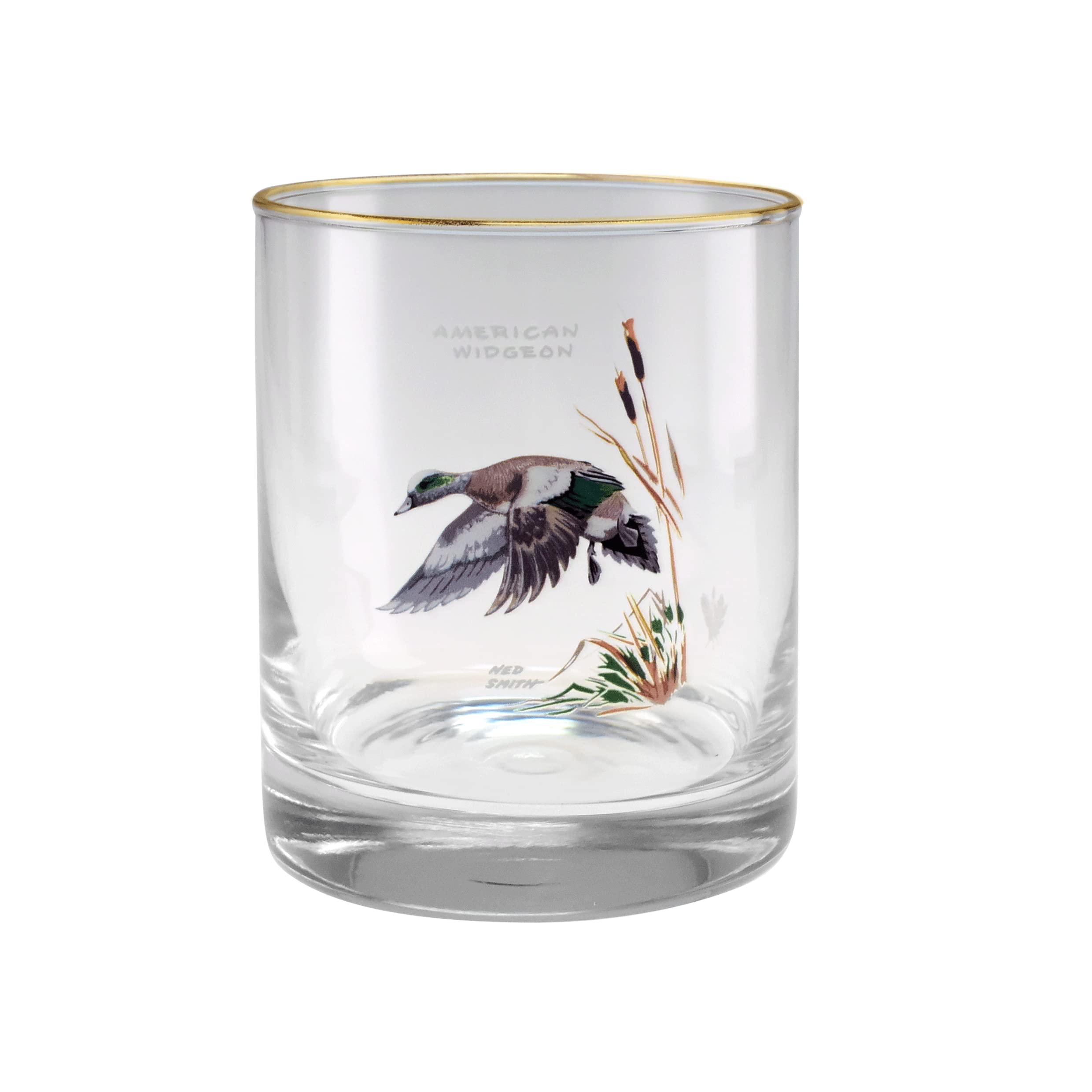 Vaso Culver Ned Smith DOF con borde de oro 22k, diseño de aves