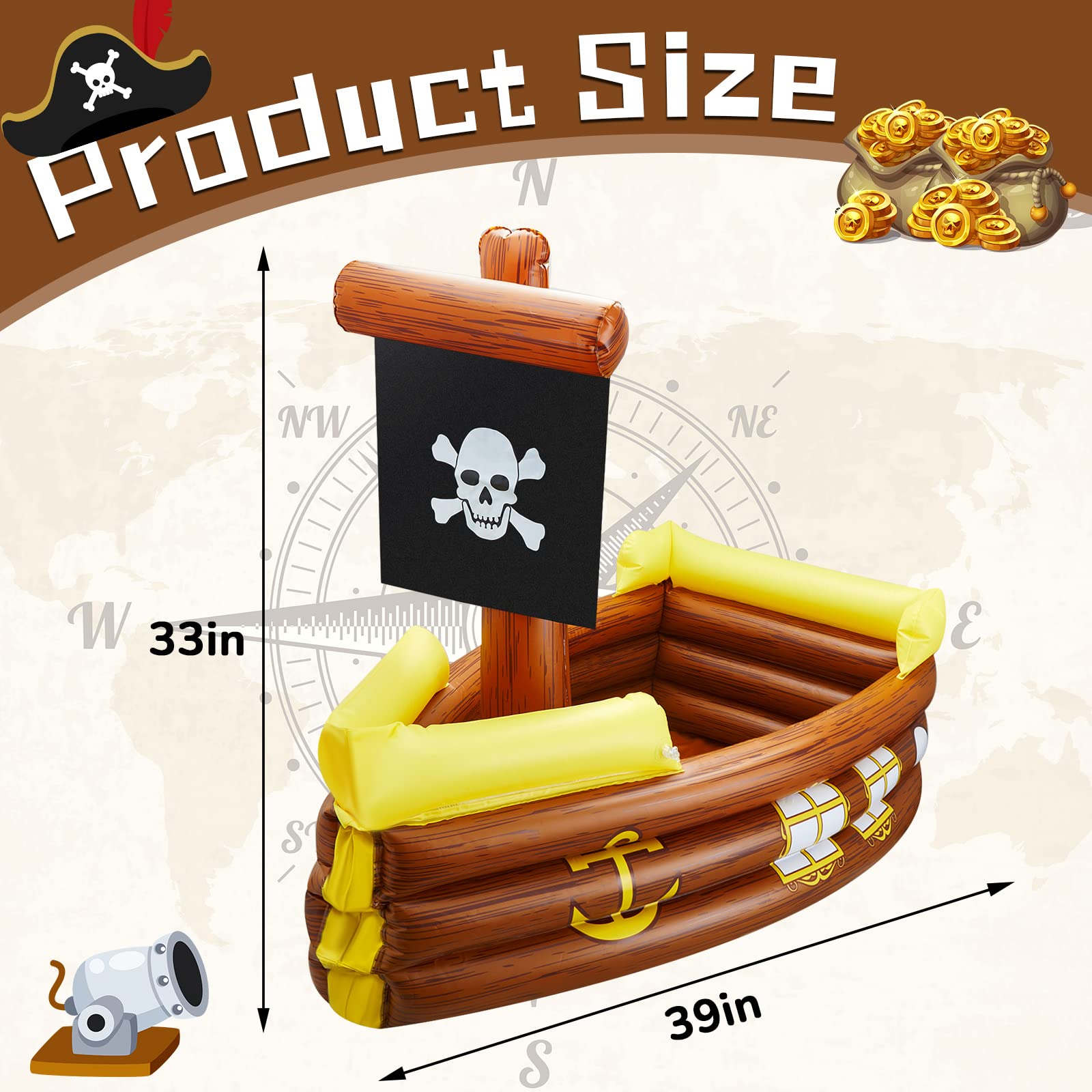 Cunhill Barco Pirata Inflable lleno de hielo y bebidas para mayor capacidad.