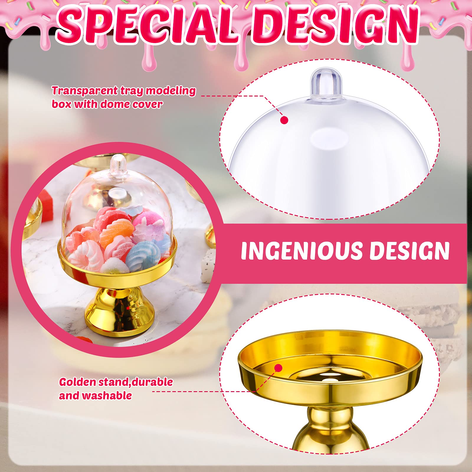 Cunhill domo de cristal para postres, muestra atractiva en mostrador.