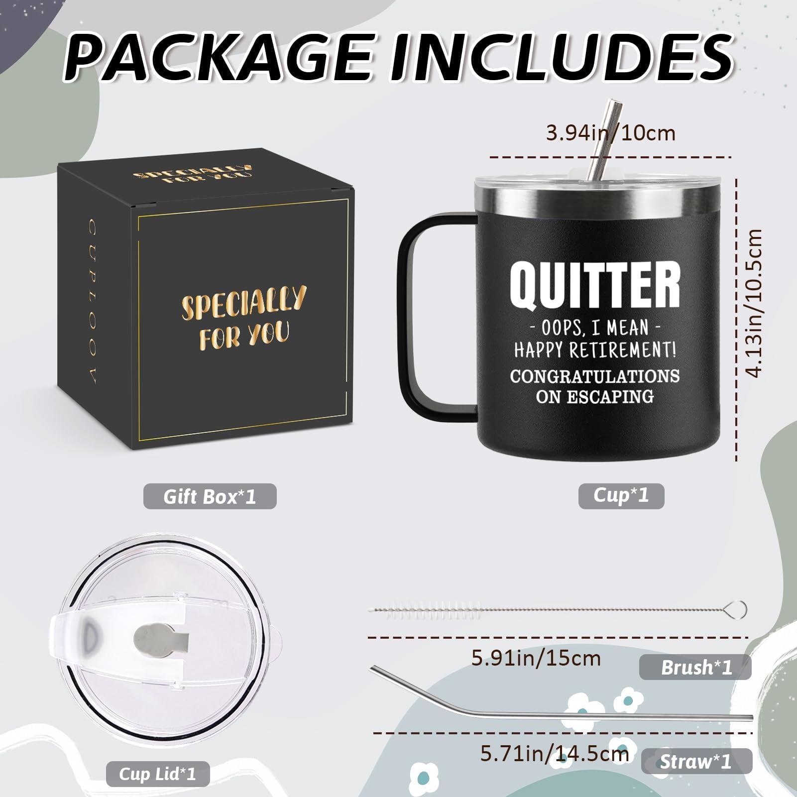 Taza CUPLOOV con diseño divertido y sofisticado para celebrar la jubilación.