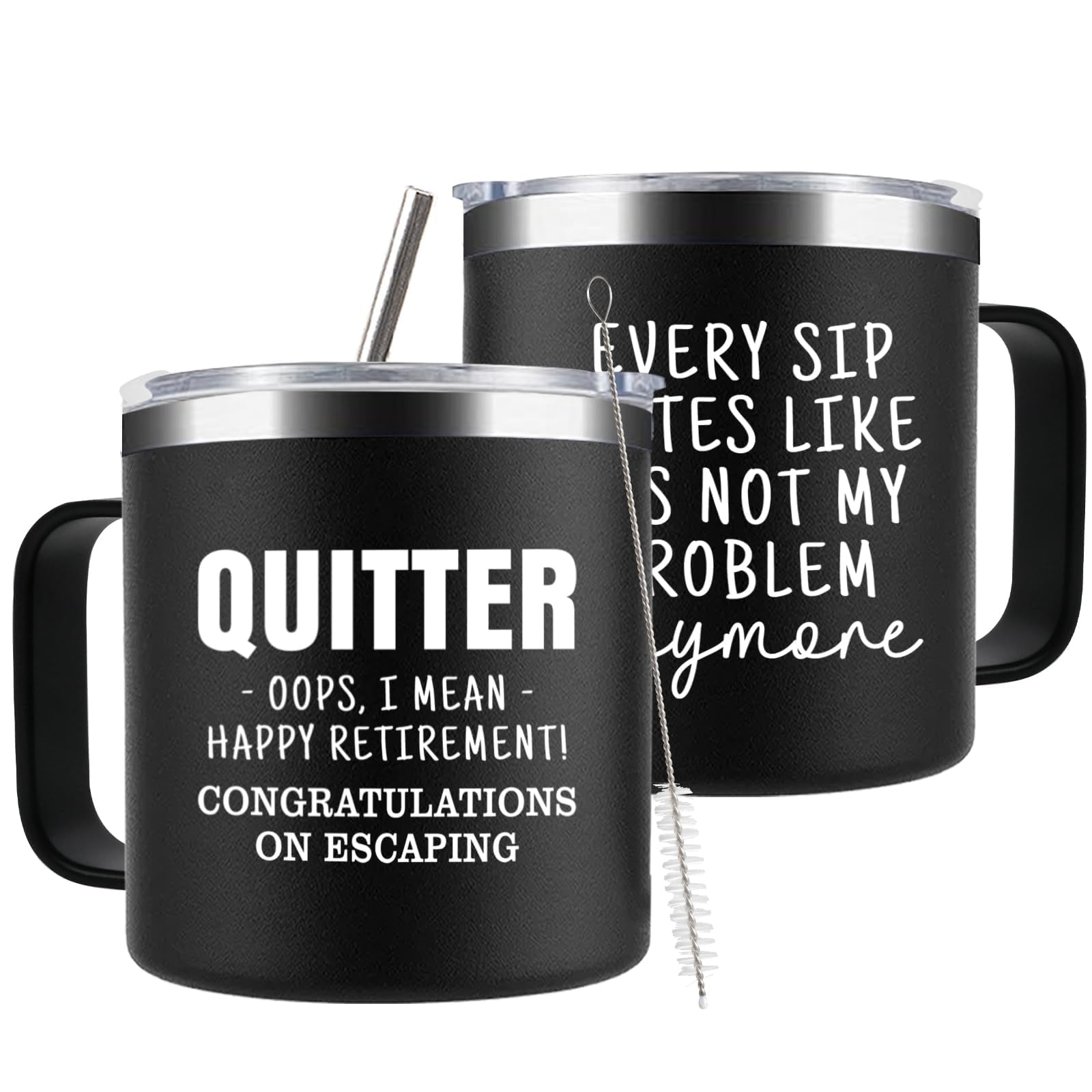 Taza CUPLOOV retiro con mango, ideal como regalo de oficina divertido.