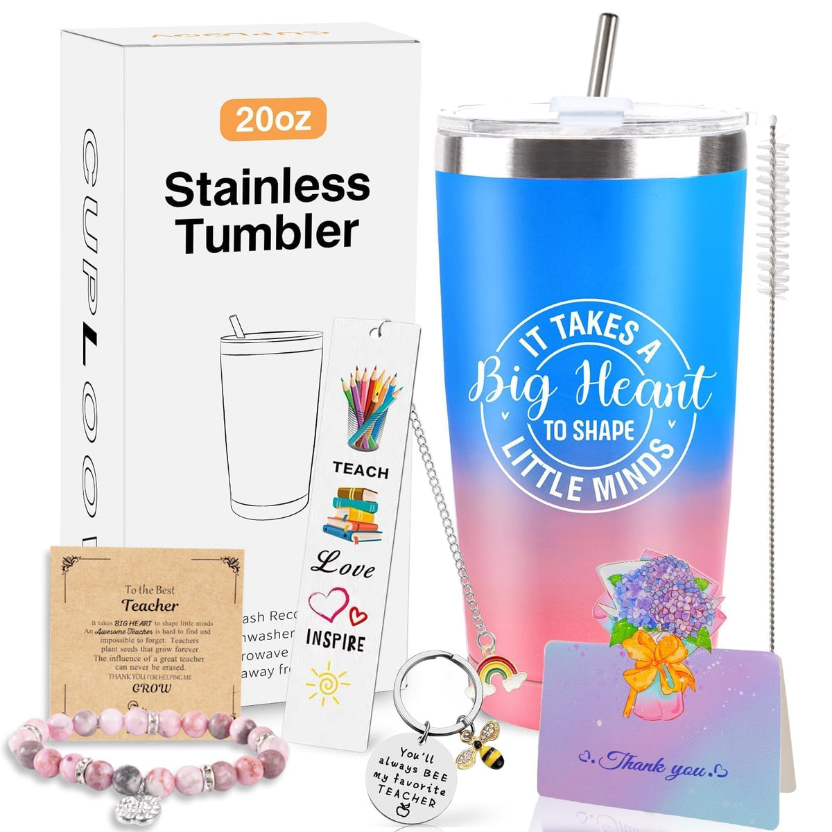 CUPLOOV taza termo 20 oz azul-rosado frente, ideal para café diario