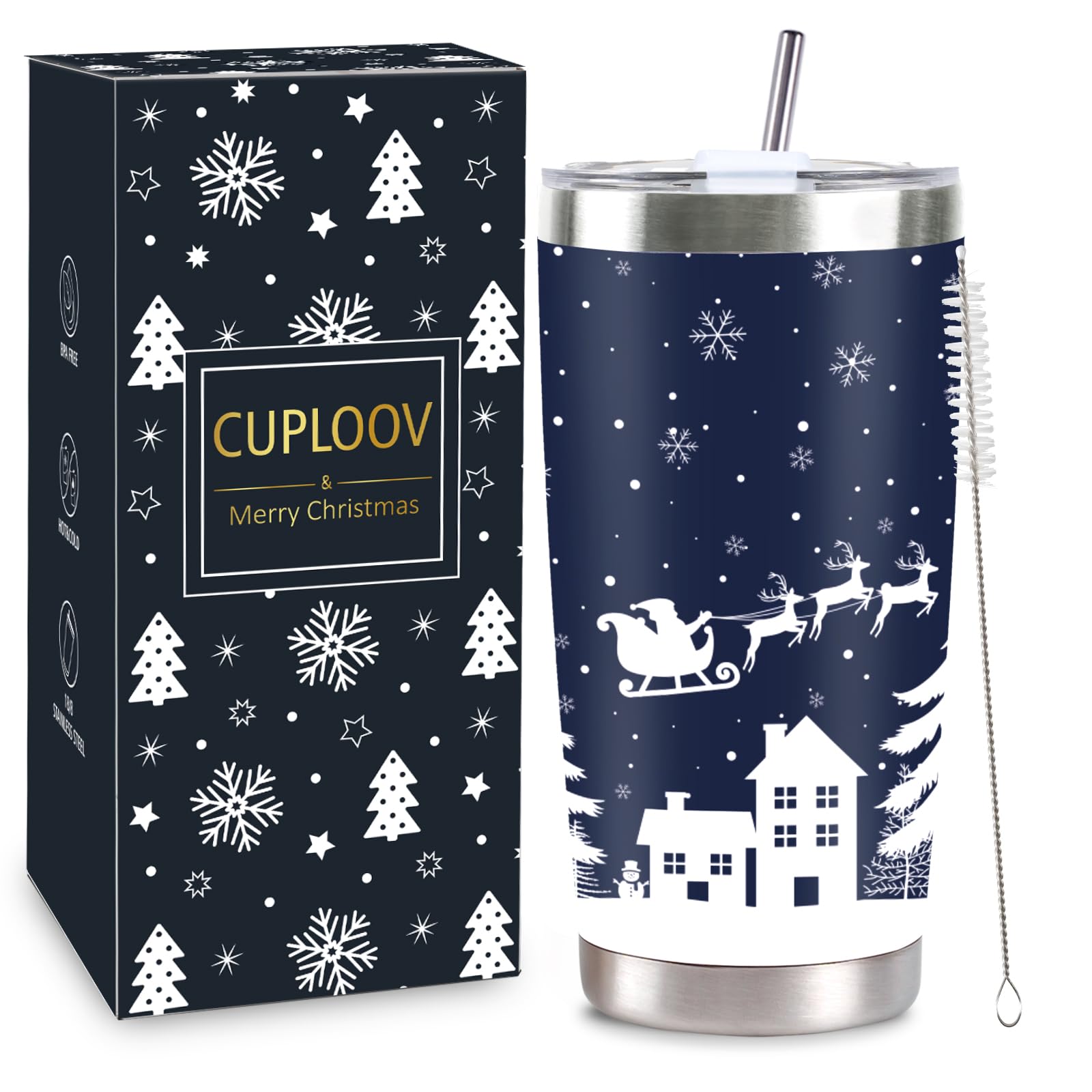 Cuploov tumbler Navidad azul oscuro 20oz, mantiene caliente o frío por horas.