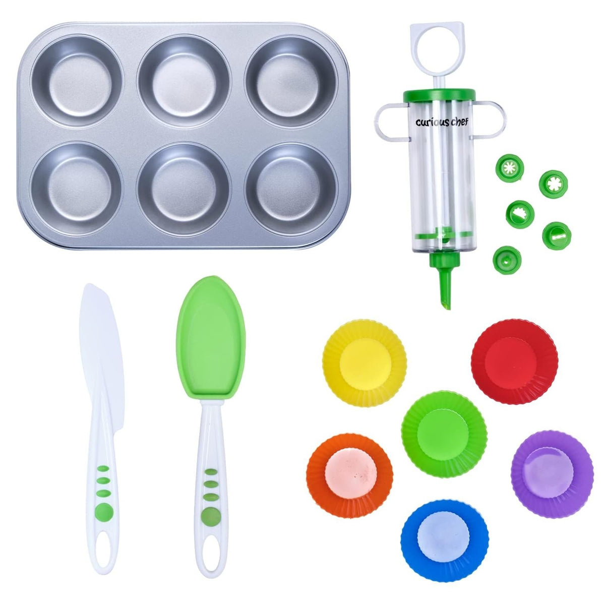 Curious Chef kit cupcakes con moldes, ideal para aprender hornear con niños.