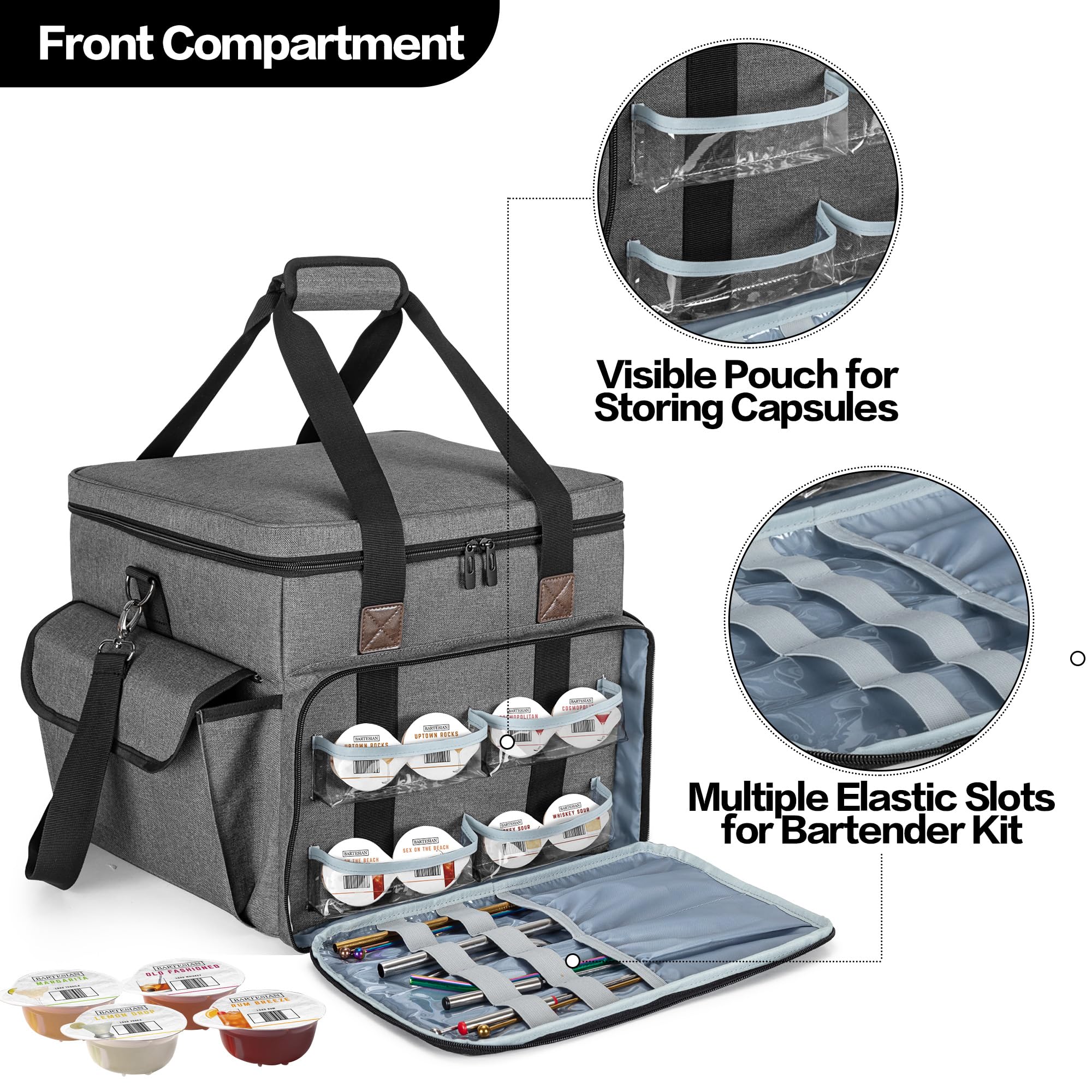 CURMIO bolsillo frontal elástico para kits y cápsulas de cócteles