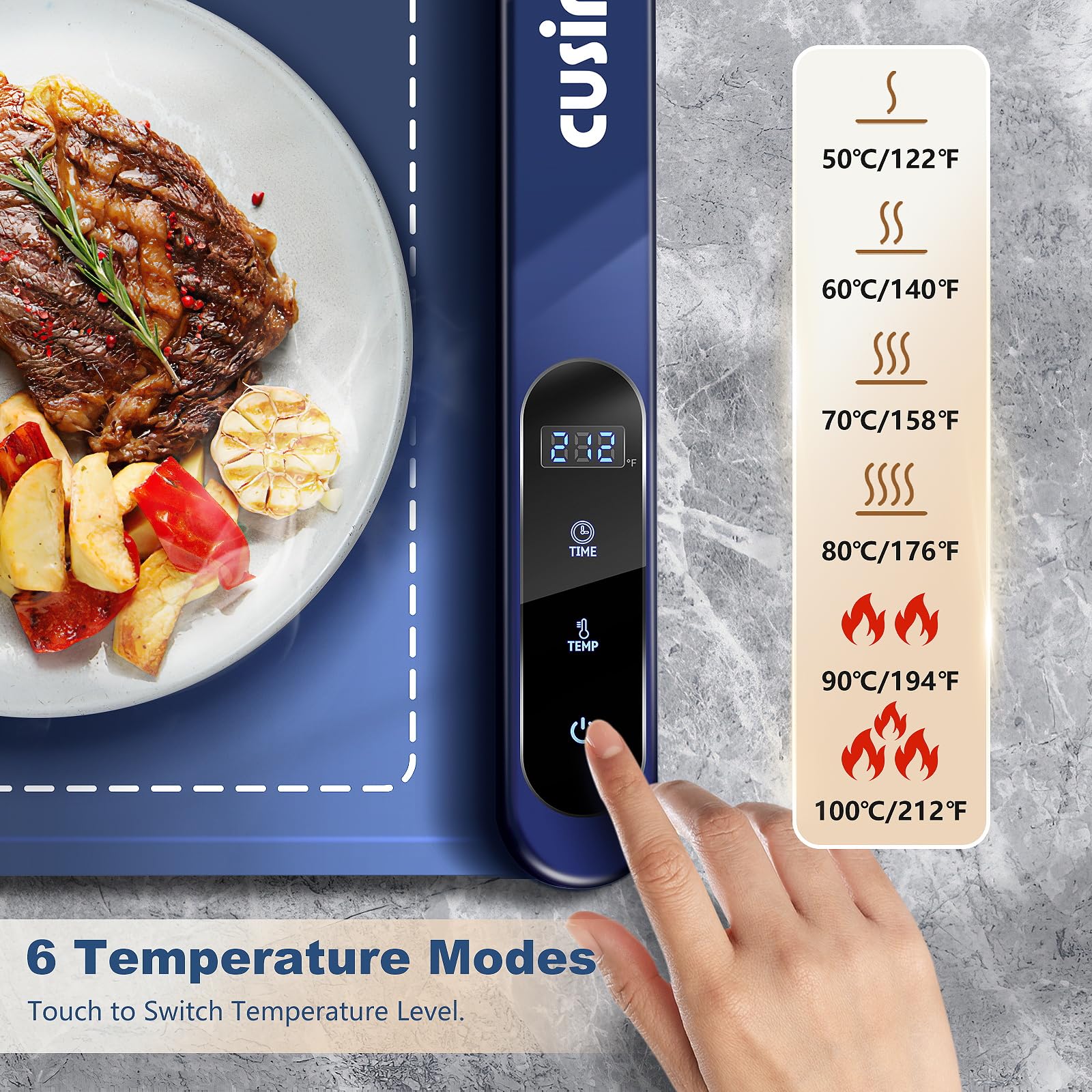 CUSIMAX controles de temperatura de 6 niveles para adaptar el calor.