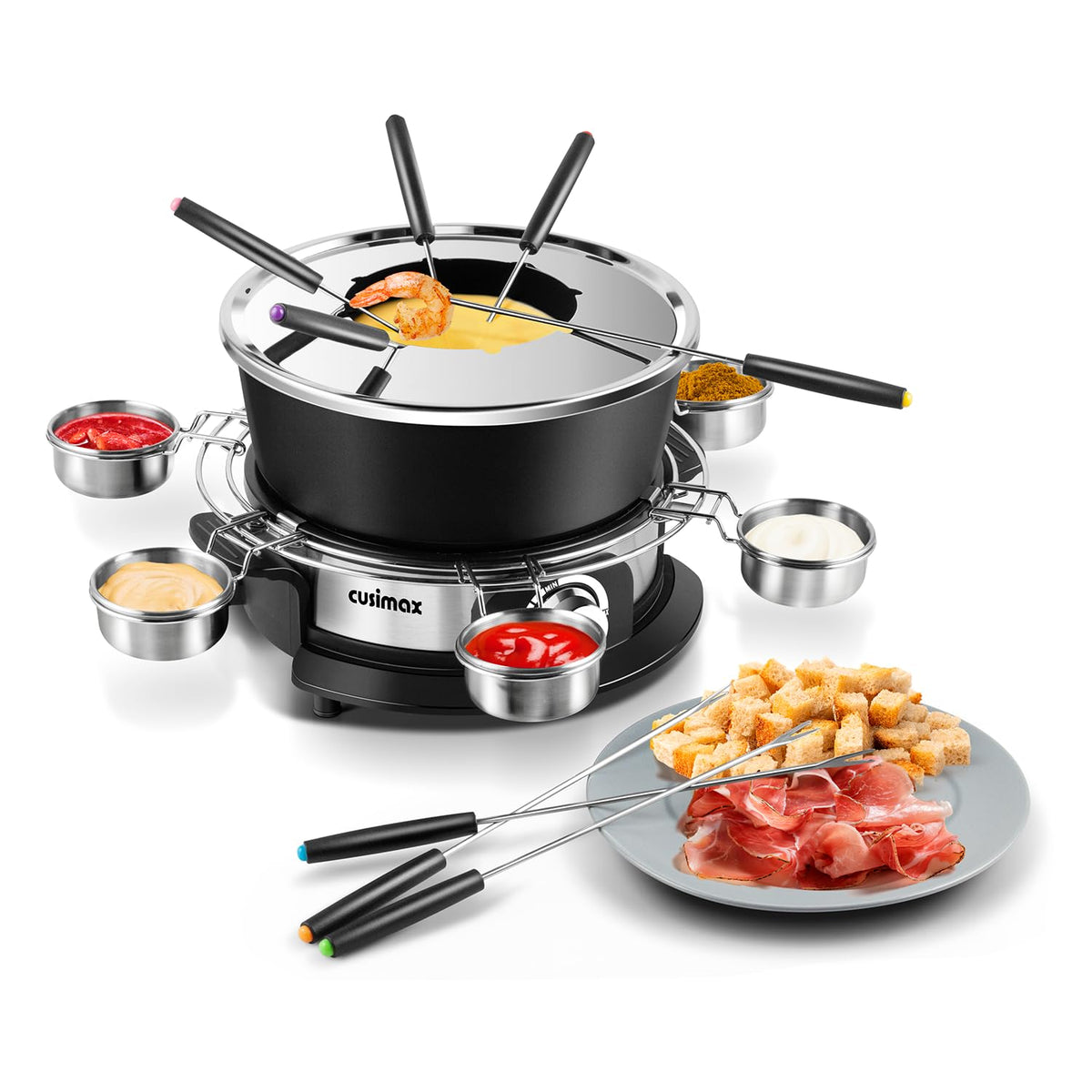 CUSIMAX fondue eléctrico con olla antiadherente de 2 L listo para quesos y chocolates